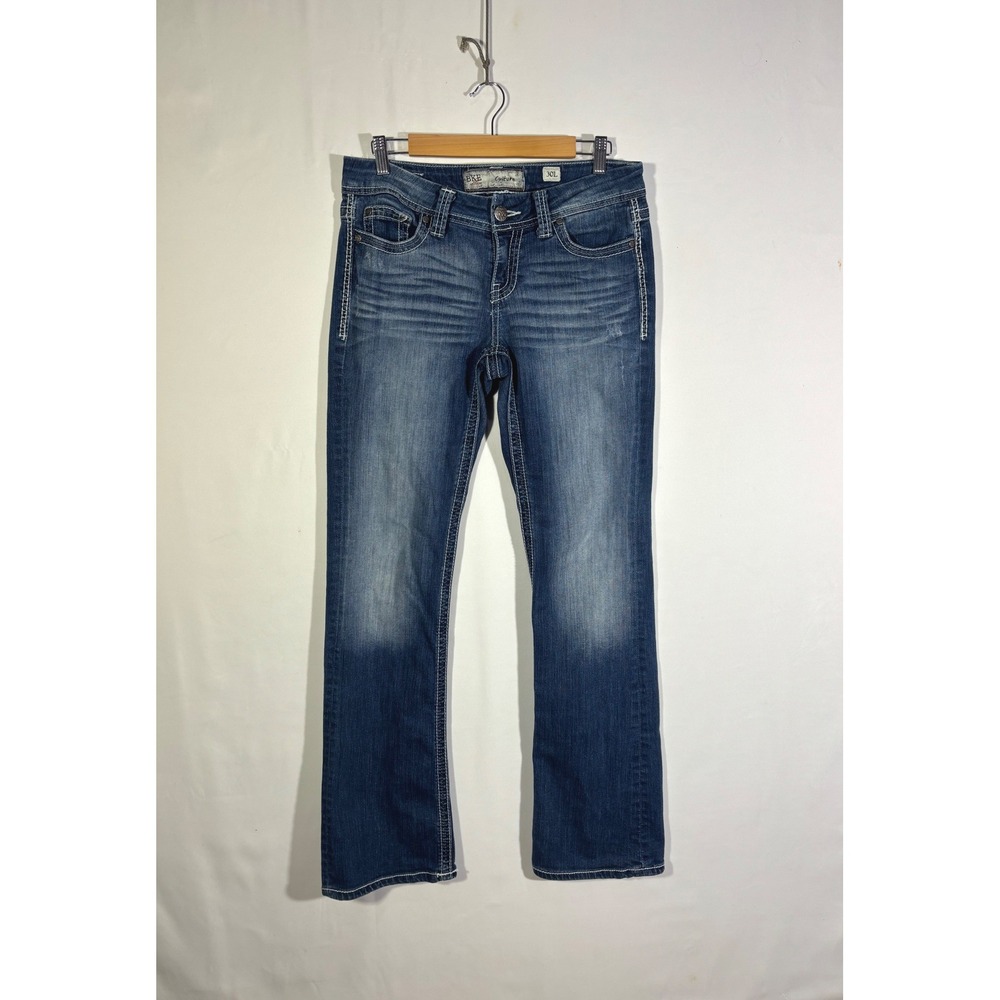Y2K Western BKE Culture Women 30L Blue Distressed Thick Stitch Bootcut Jeans